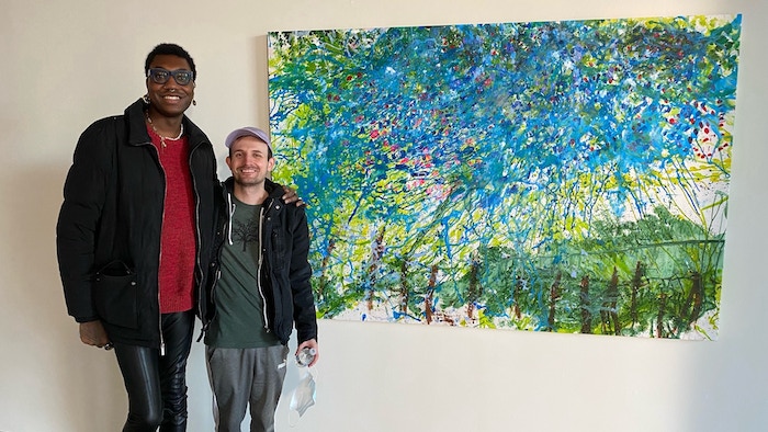 Ramon Gurley (Costume Designer) and Parker Brennon with Nay Bever's Featured Painting